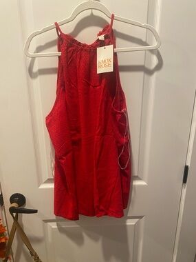 Knox Rose Bright Red Ruffle-Trim Halter Top